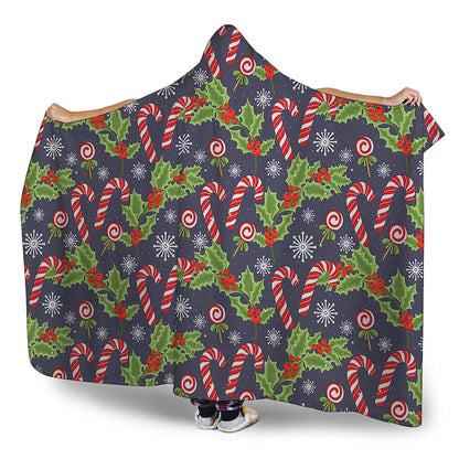 Christmas Berry And Candy Pattern Print Hooded Blanket
