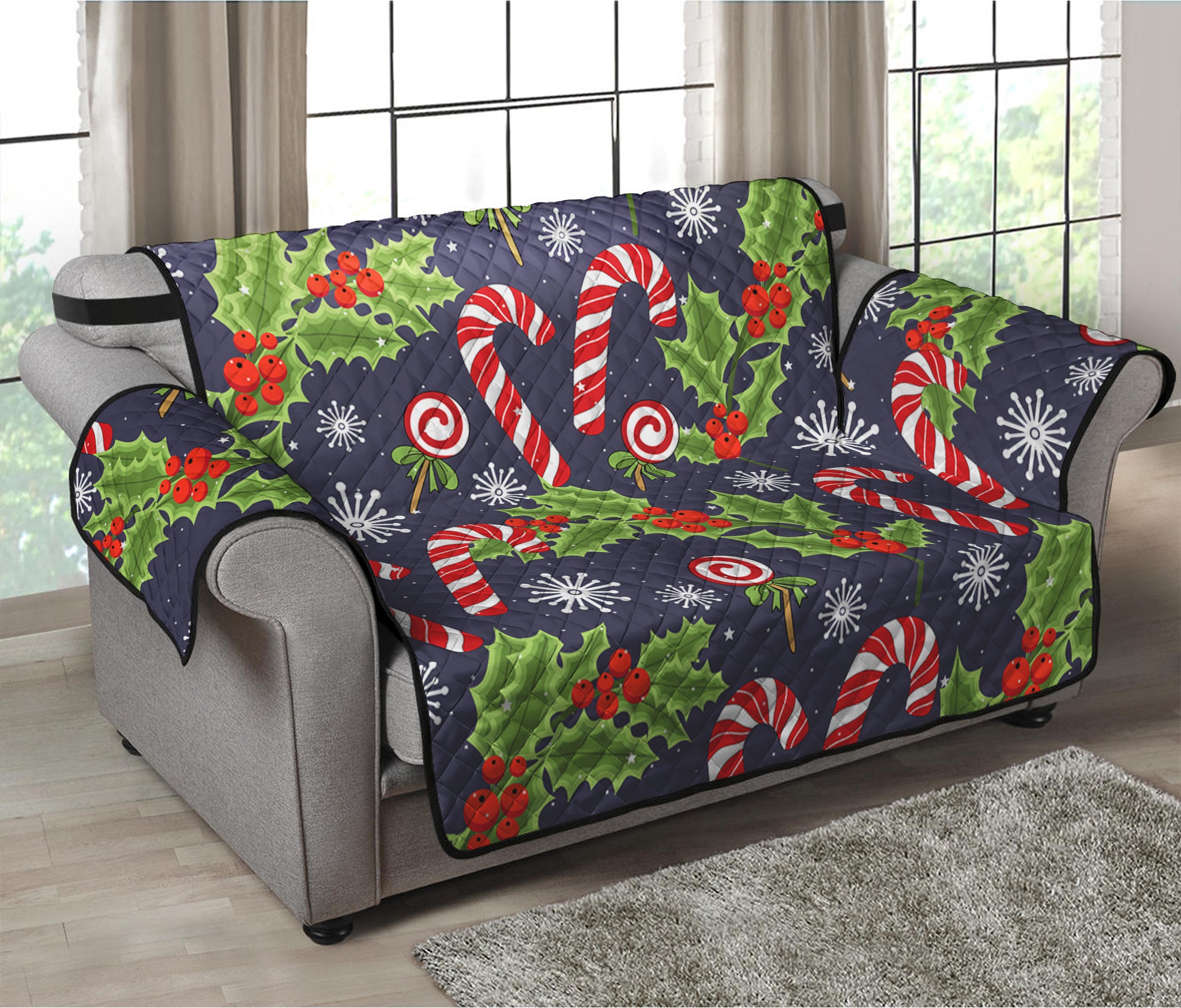 Christmas Berry And Candy Pattern Print Loveseat Protector