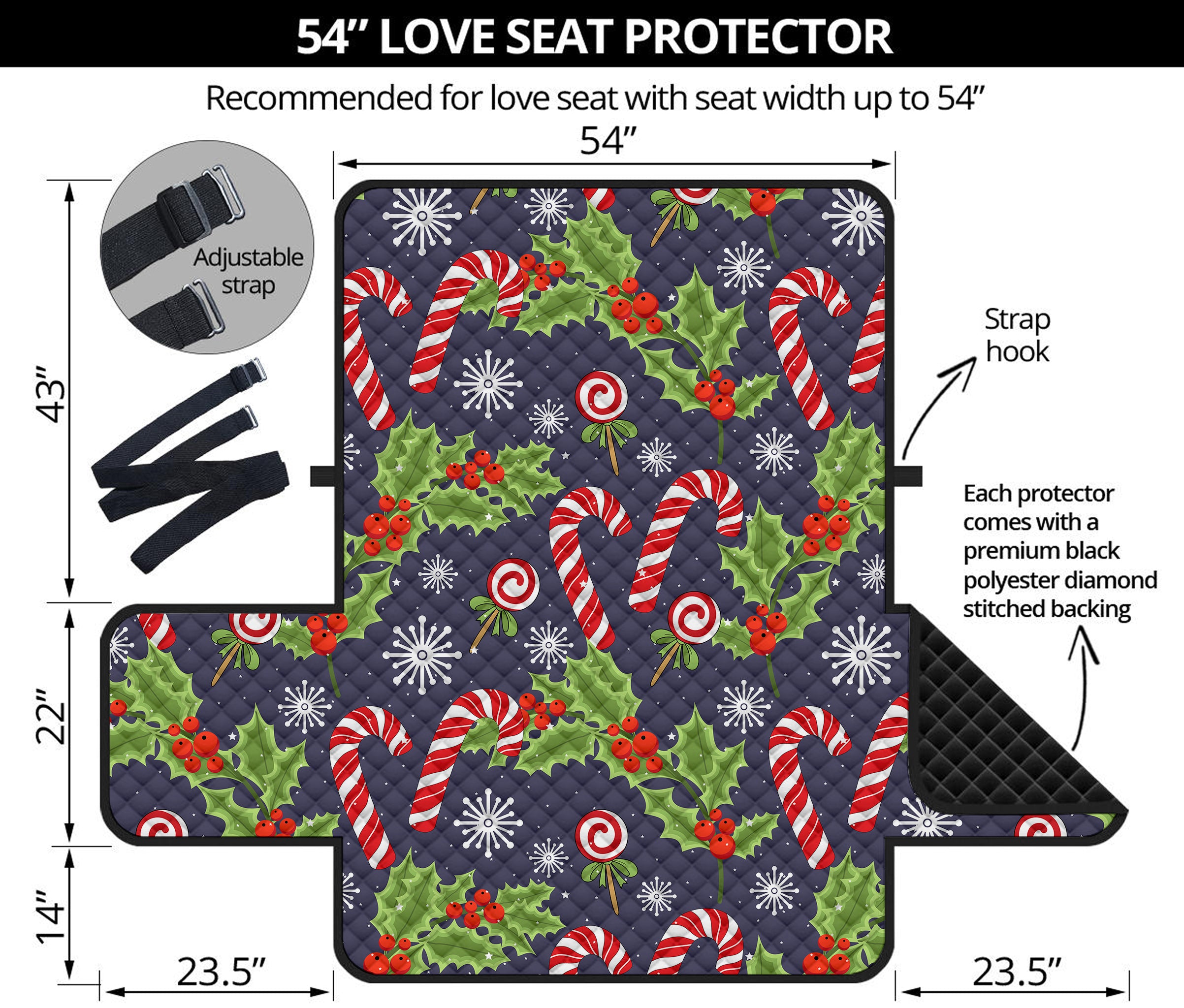 Christmas Berry And Candy Pattern Print Loveseat Protector