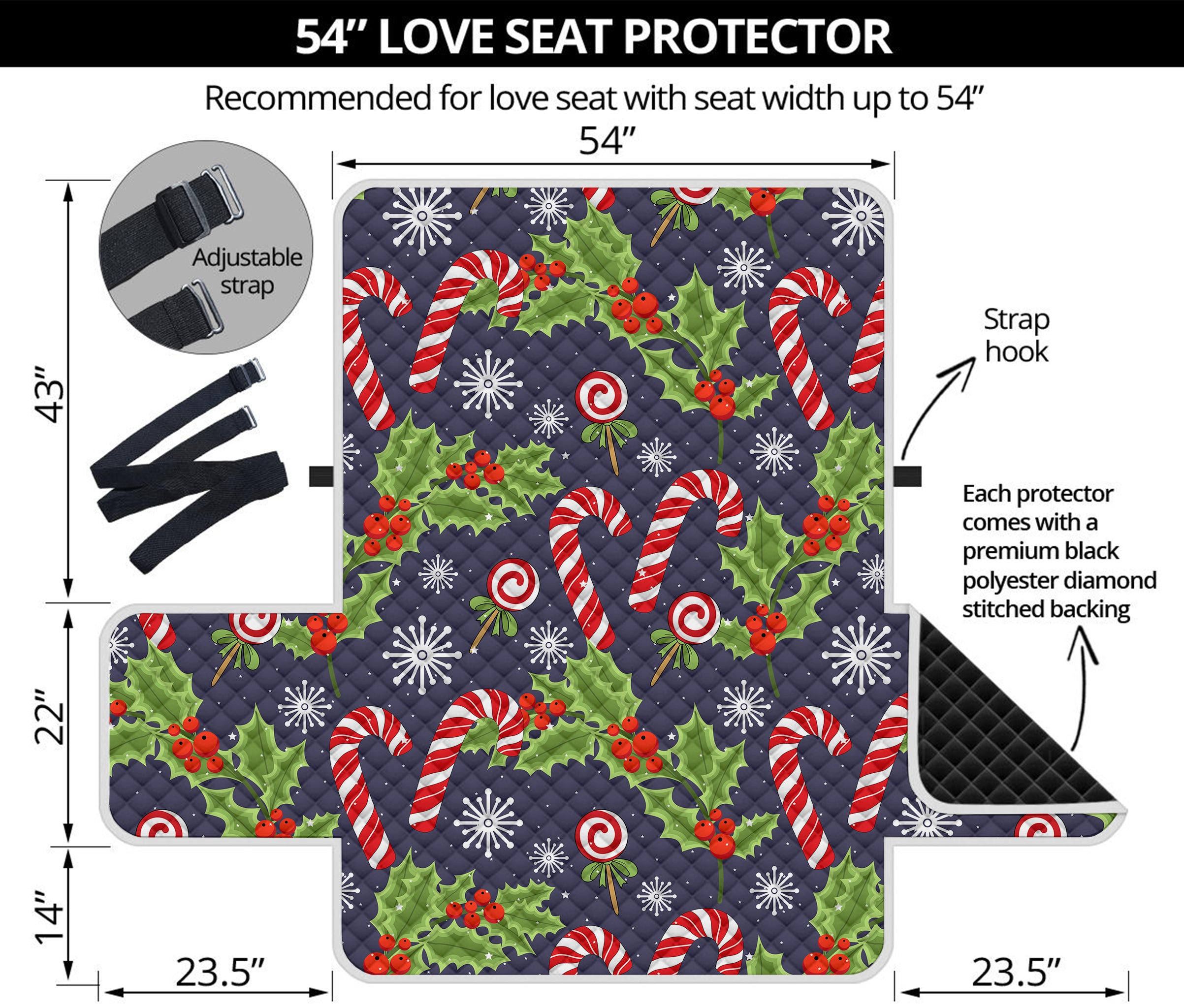 Christmas Berry And Candy Pattern Print Loveseat Protector