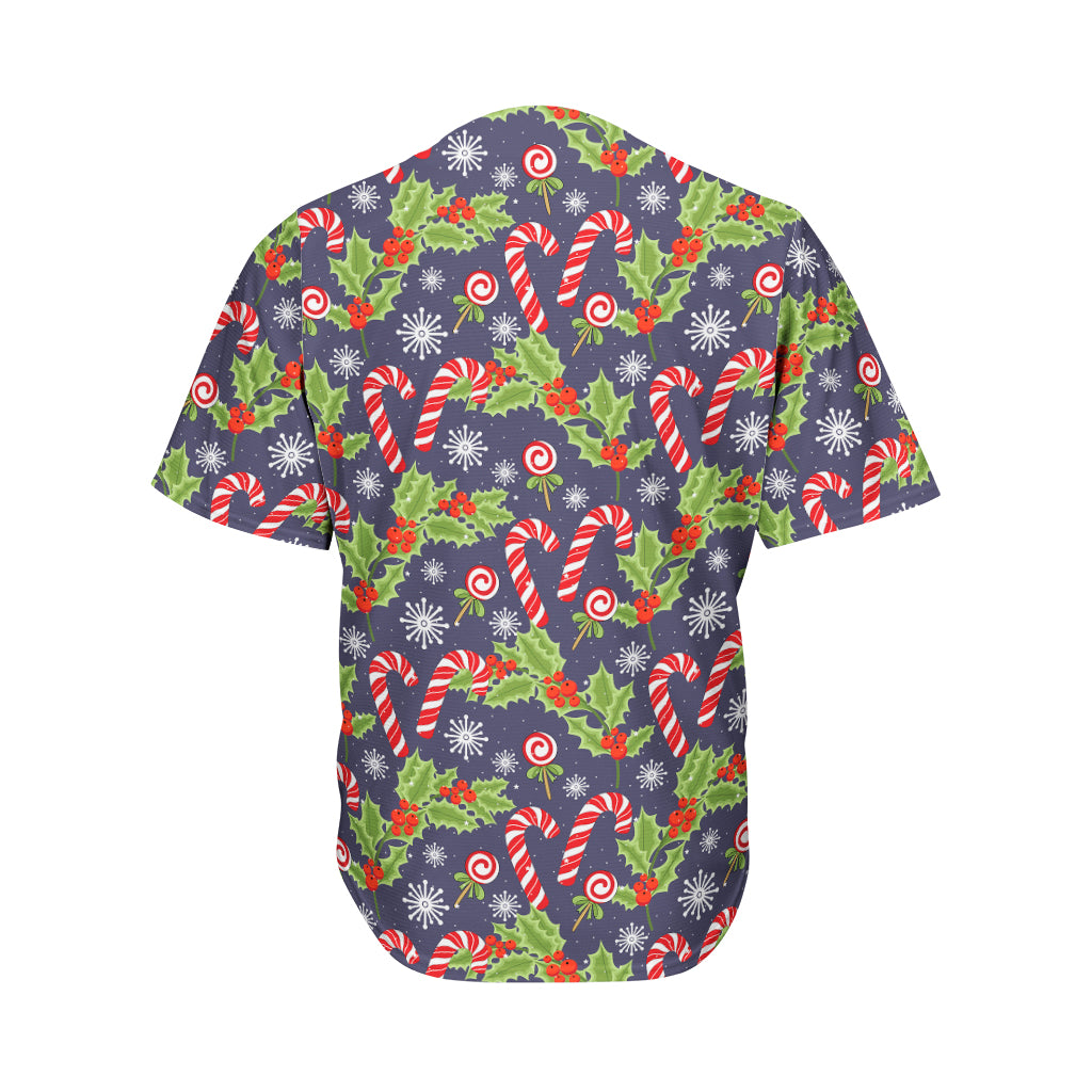 Christmas Berry And Candy Pattern Print Men's Baseball Jersey