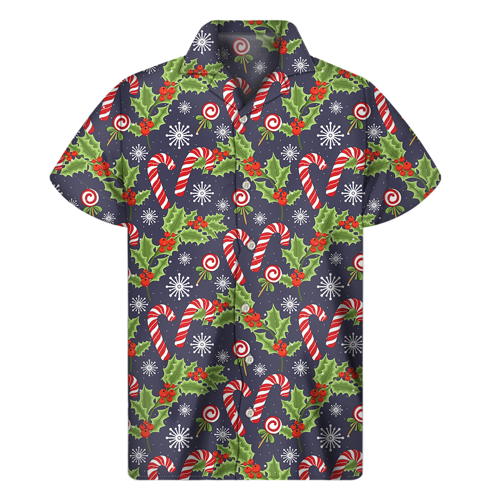 Christmas Berry And Candy Pattern Print Men's Short Sleeve Shirt