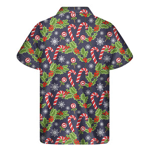 Christmas Berry And Candy Pattern Print Men's Short Sleeve Shirt