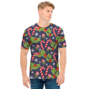 Christmas Berry And Candy Pattern Print Men's T-Shirt