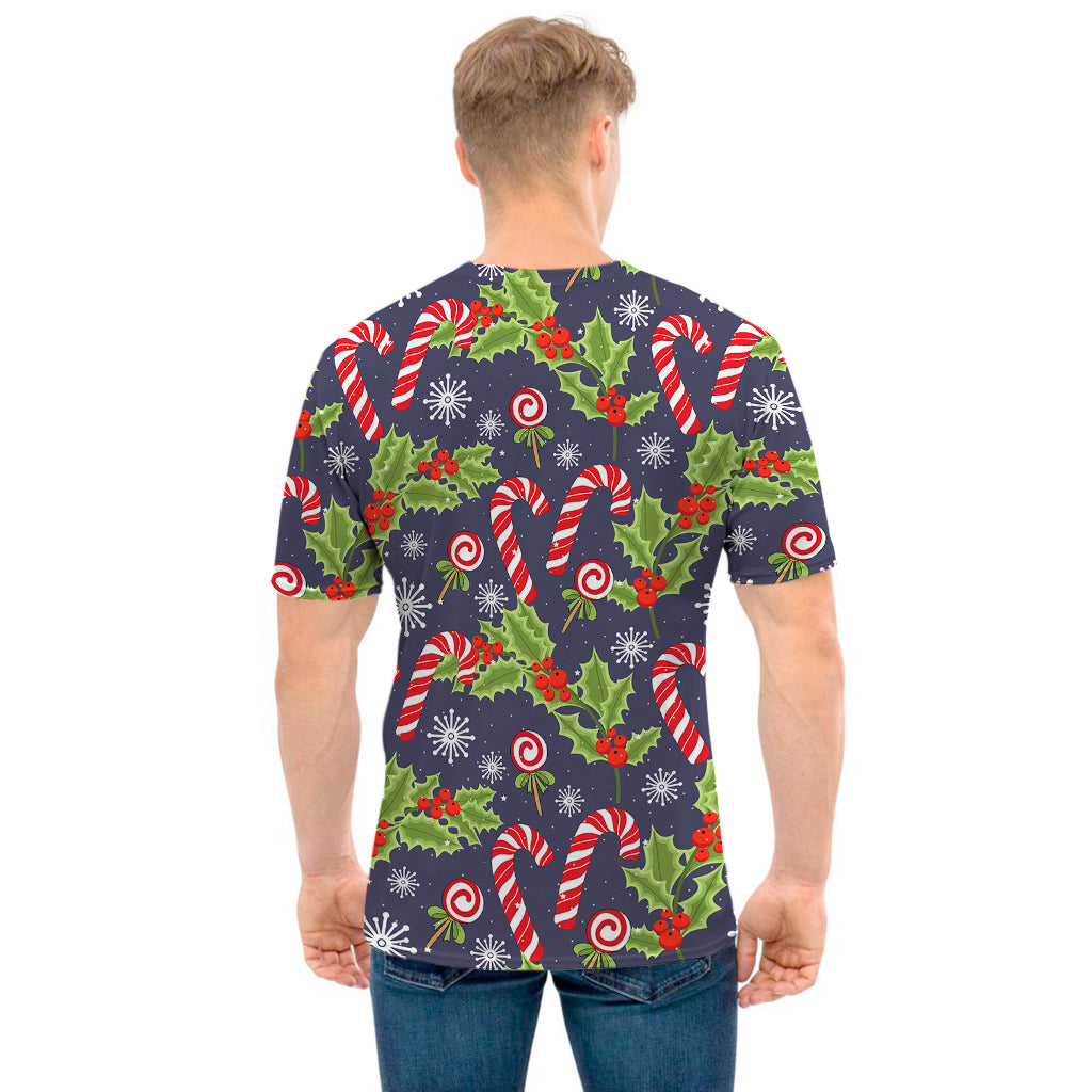 Christmas Berry And Candy Pattern Print Men's T-Shirt