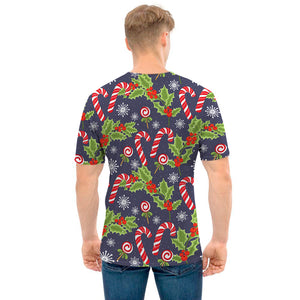 Christmas Berry And Candy Pattern Print Men's T-Shirt