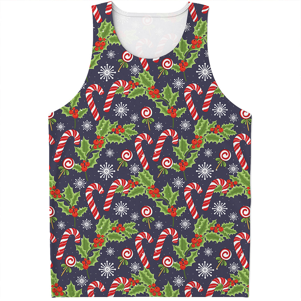 Christmas Berry And Candy Pattern Print Men's Tank Top