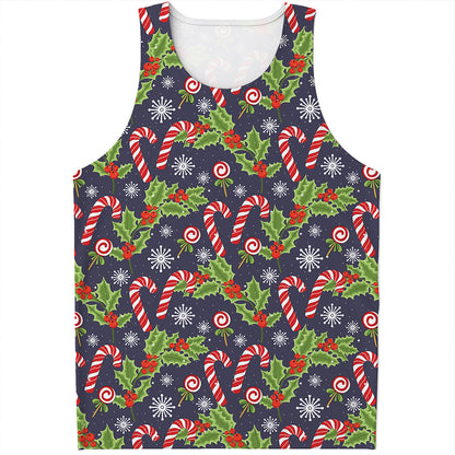 Christmas Berry And Candy Pattern Print Men's Tank Top