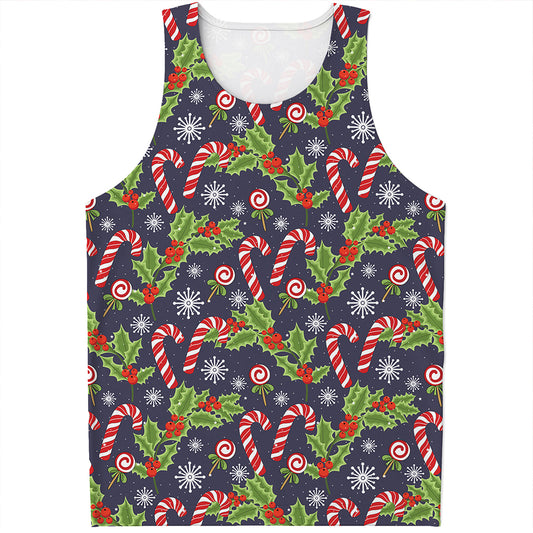 Christmas Berry And Candy Pattern Print Men's Tank Top