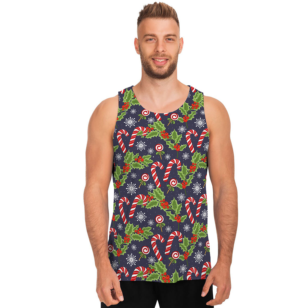 Christmas Berry And Candy Pattern Print Men's Tank Top