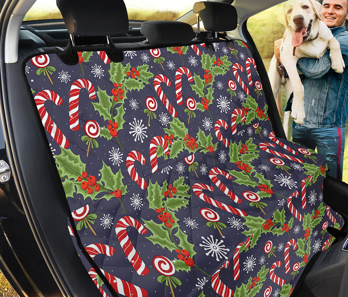 Christmas Berry And Candy Pattern Print Pet Car Back Seat Cover