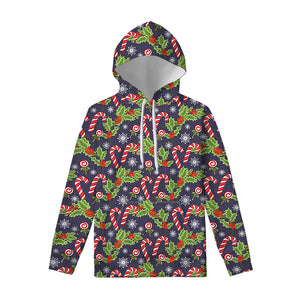 Christmas Berry And Candy Pattern Print Pullover Hoodie