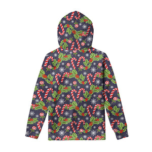 Christmas Berry And Candy Pattern Print Pullover Hoodie