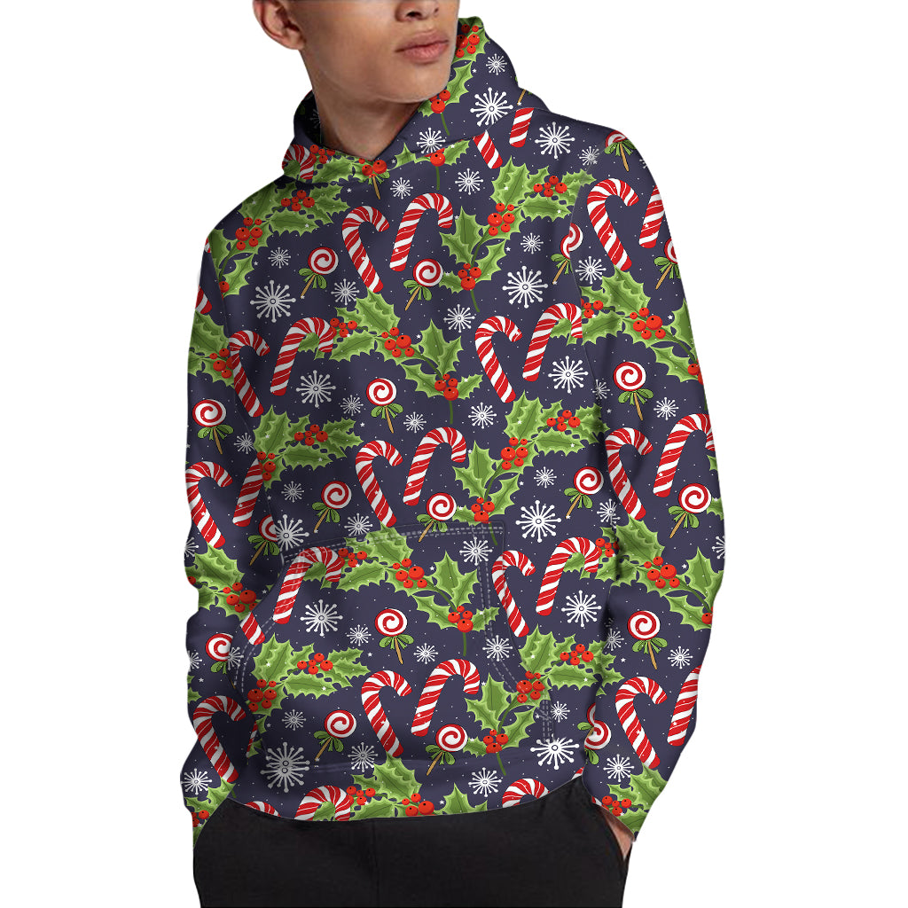 Christmas Berry And Candy Pattern Print Pullover Hoodie