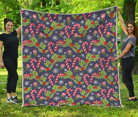 Christmas Berry And Candy Pattern Print Quilt