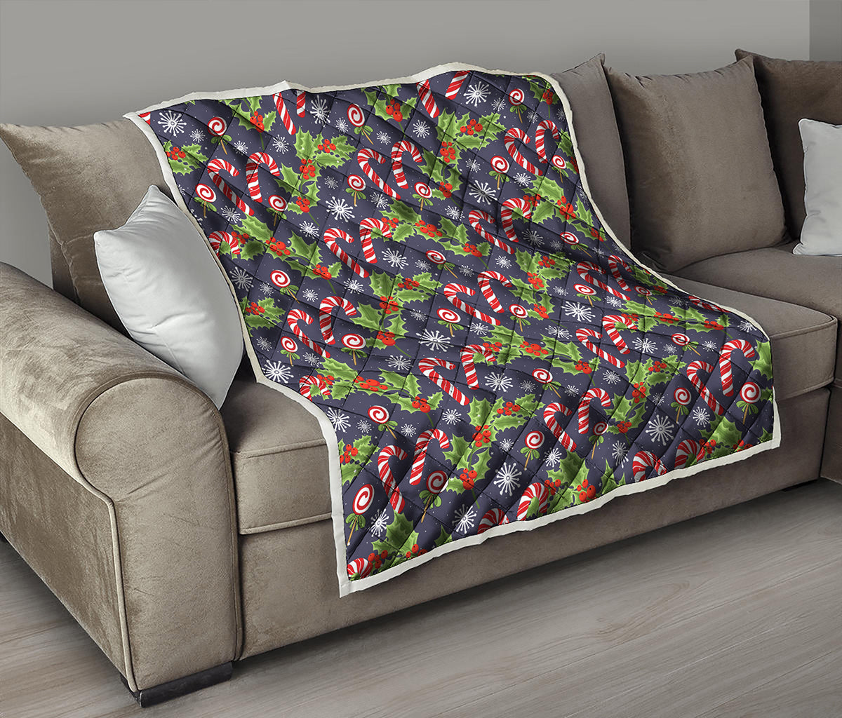 Christmas Berry And Candy Pattern Print Quilt