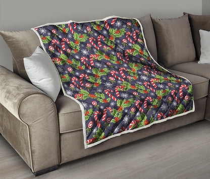 Christmas Berry And Candy Pattern Print Quilt