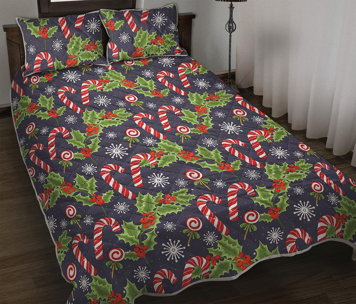 Christmas Berry And Candy Pattern Print Quilt Bed Set