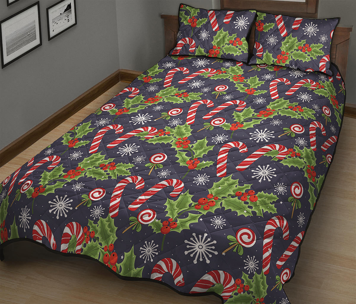 Christmas Berry And Candy Pattern Print Quilt Bed Set