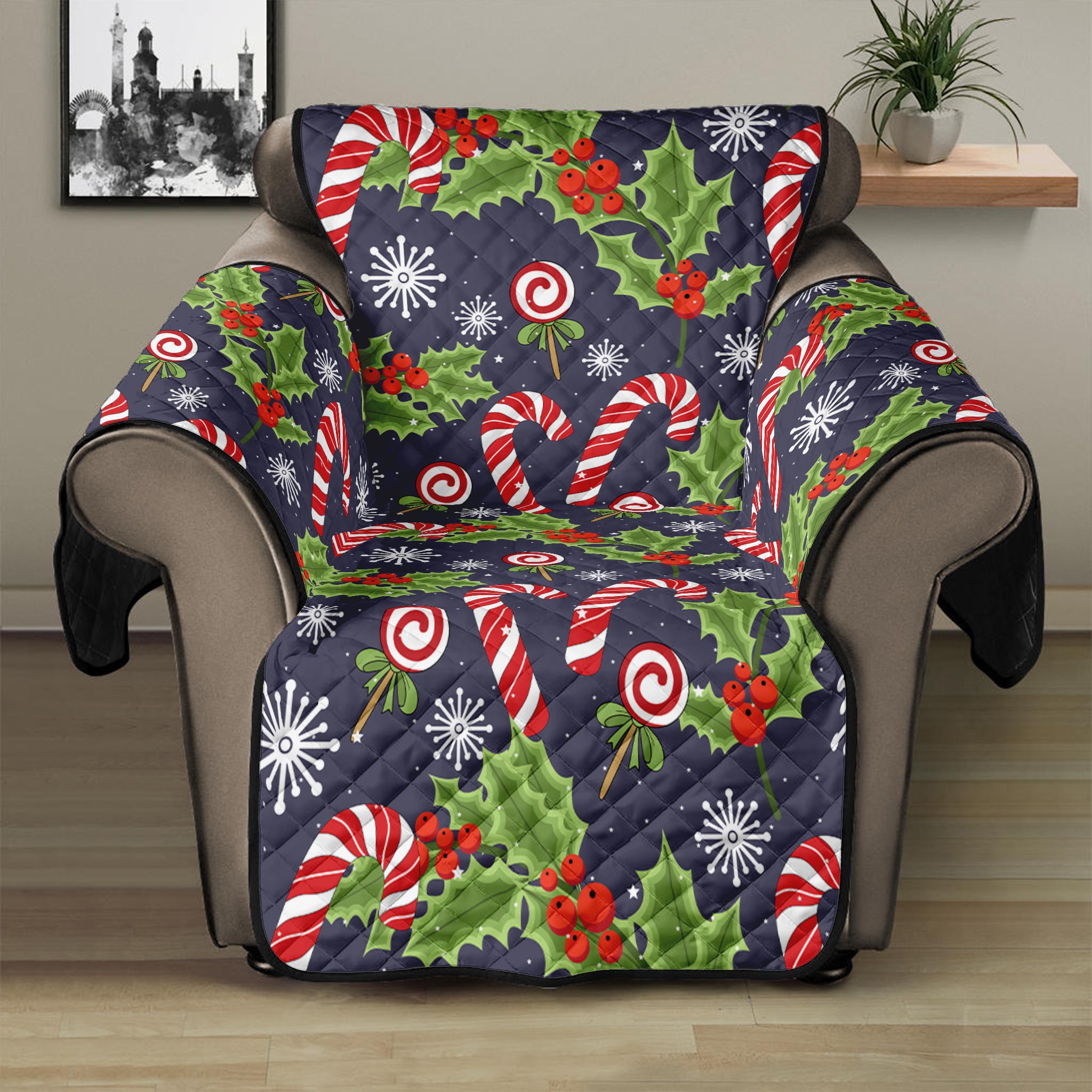 Christmas Berry And Candy Pattern Print Recliner Protector