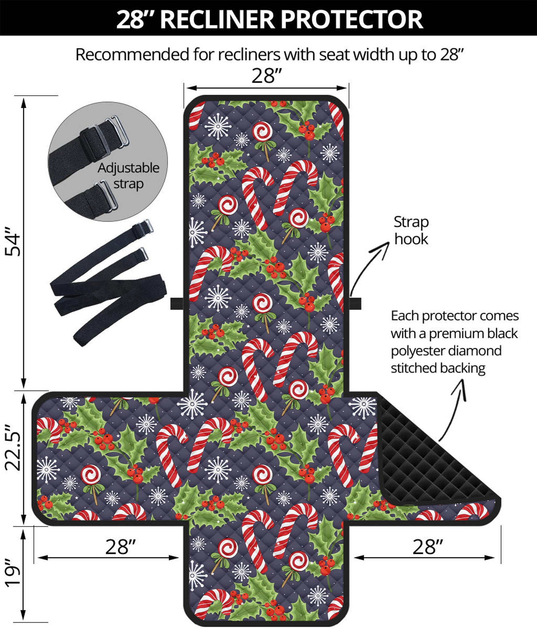 Christmas Berry And Candy Pattern Print Recliner Protector