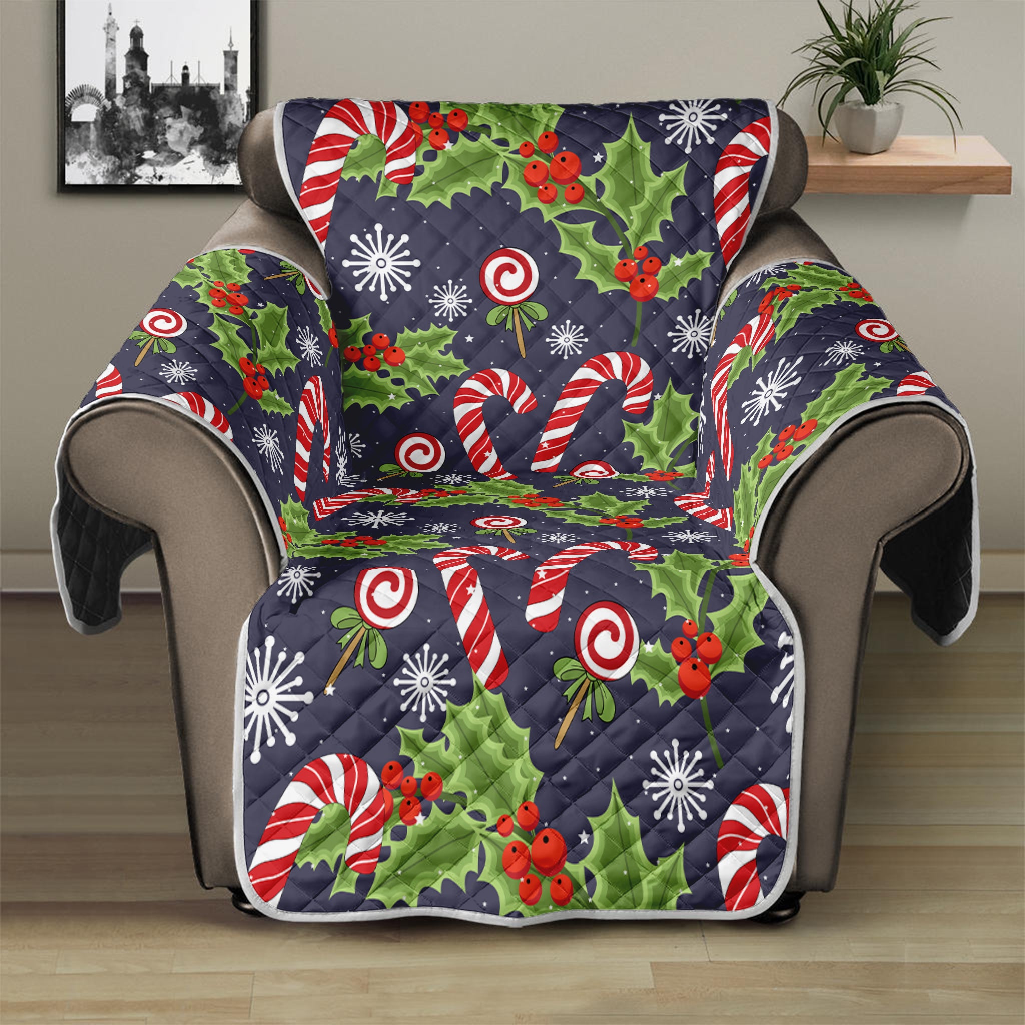 Christmas Berry And Candy Pattern Print Recliner Protector