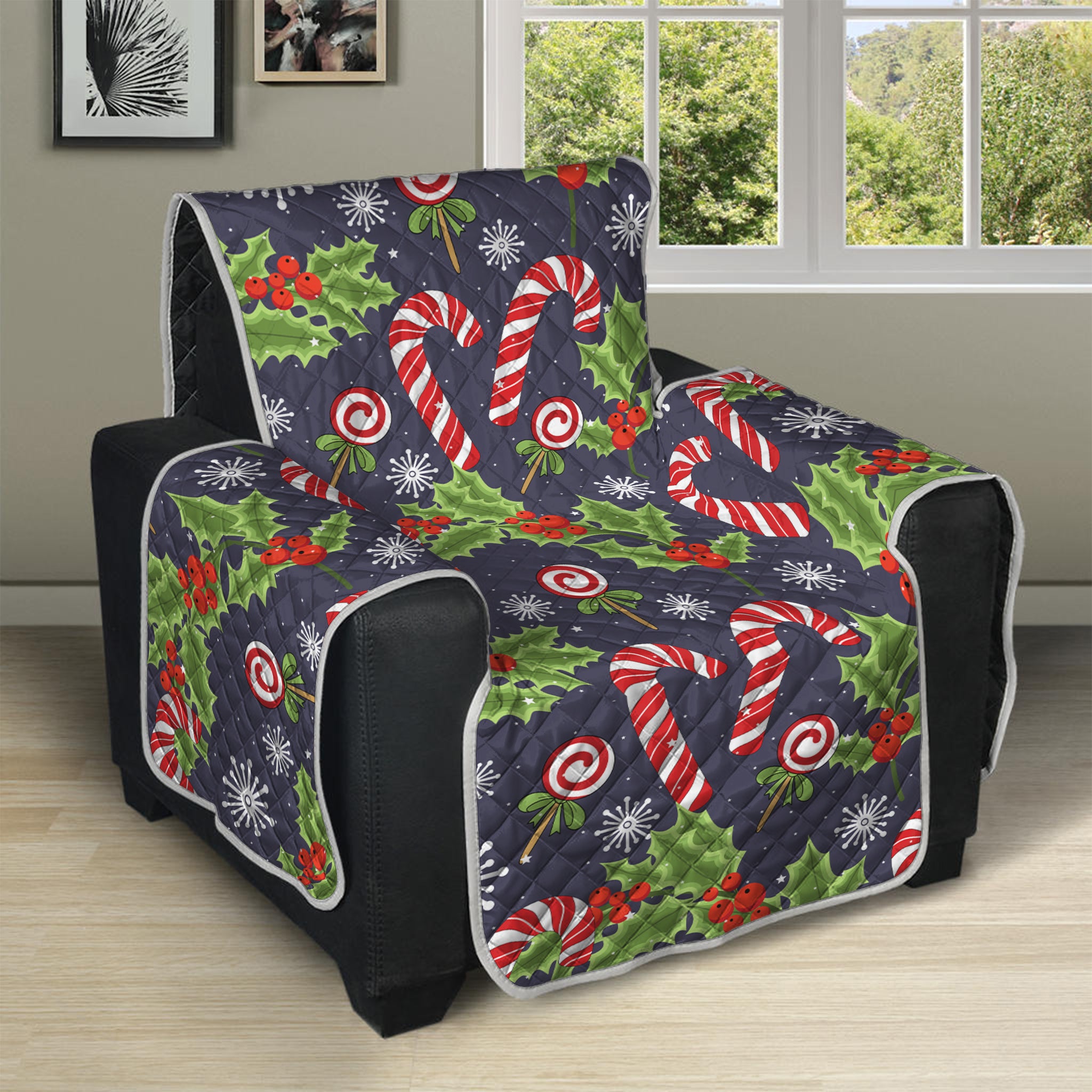 Christmas Berry And Candy Pattern Print Recliner Protector