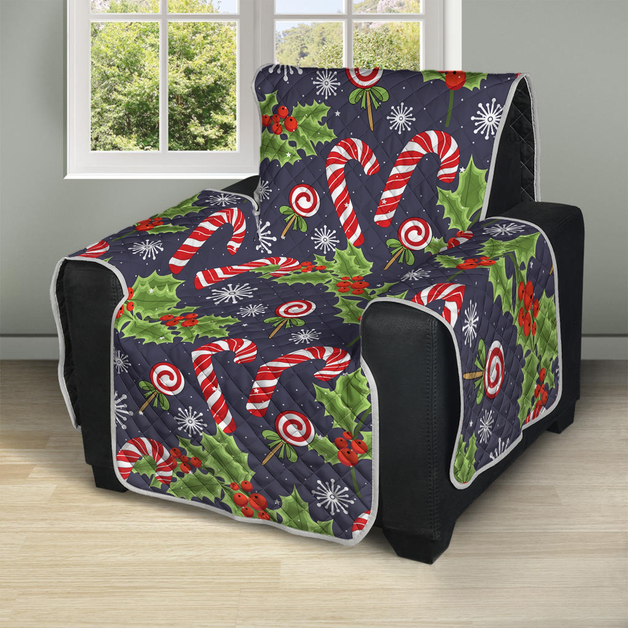 Christmas Berry And Candy Pattern Print Recliner Protector