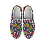 Christmas Berry And Candy Pattern Print White Slip On Shoes