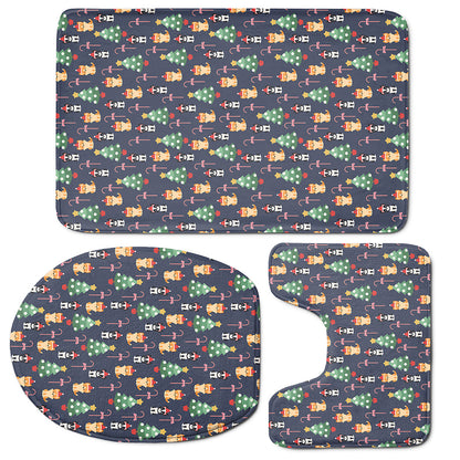 Christmas Boston Terrier And Corgi Print 3 Piece Bath Mat Set