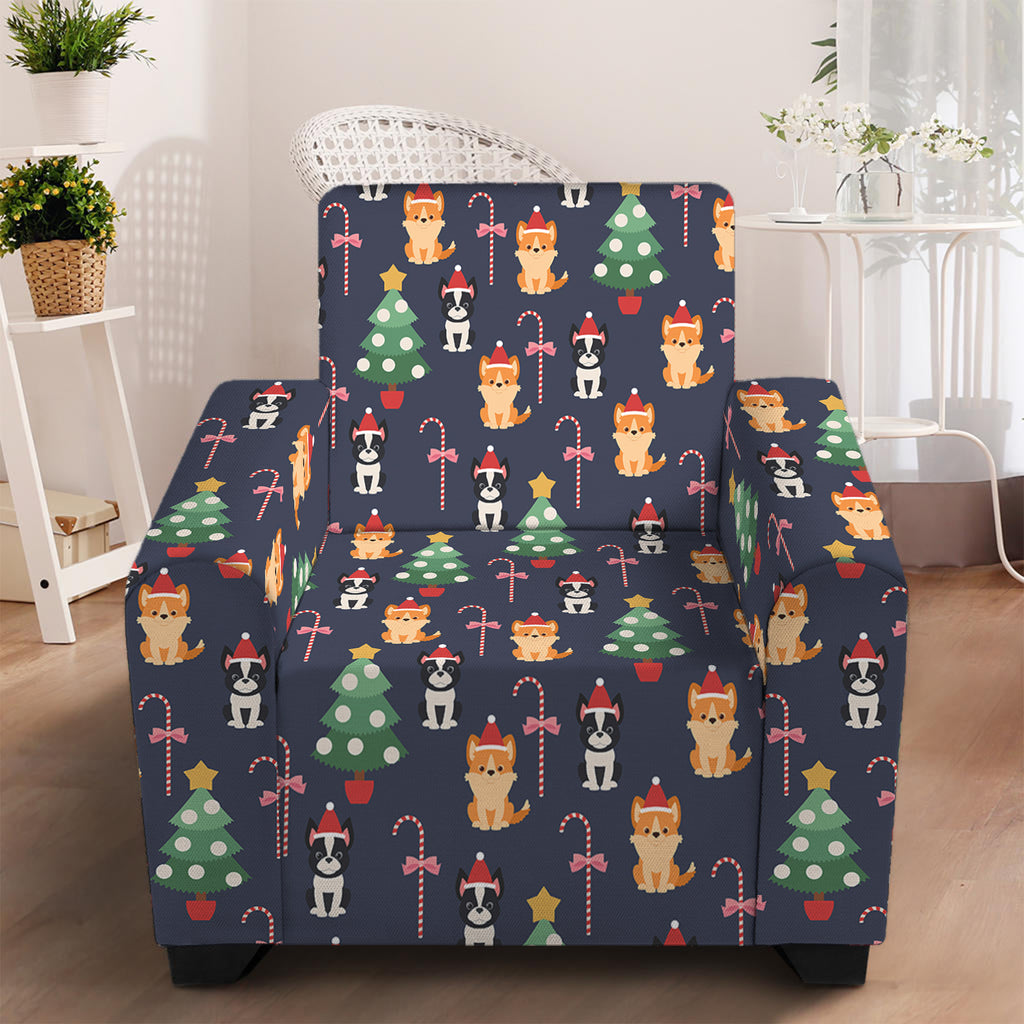 Christmas Boston Terrier And Corgi Print Armchair Slipcover