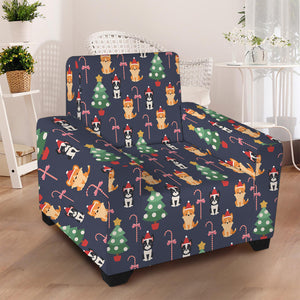 Christmas Boston Terrier And Corgi Print Armchair Slipcover