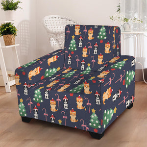 Christmas Boston Terrier And Corgi Print Armchair Slipcover