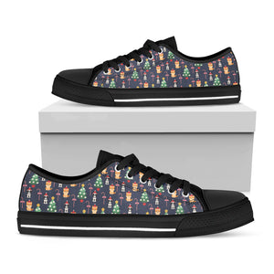 Christmas Boston Terrier And Corgi Print Black Low Top Shoes