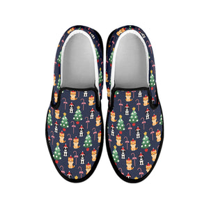 Christmas Boston Terrier And Corgi Print Black Slip On Shoes