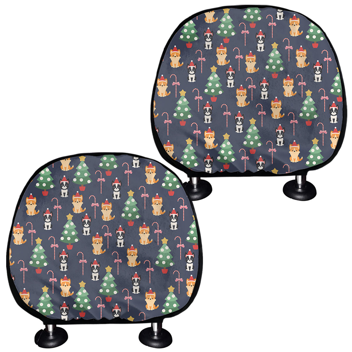 Christmas Boston Terrier And Corgi Print Car Headrest Covers