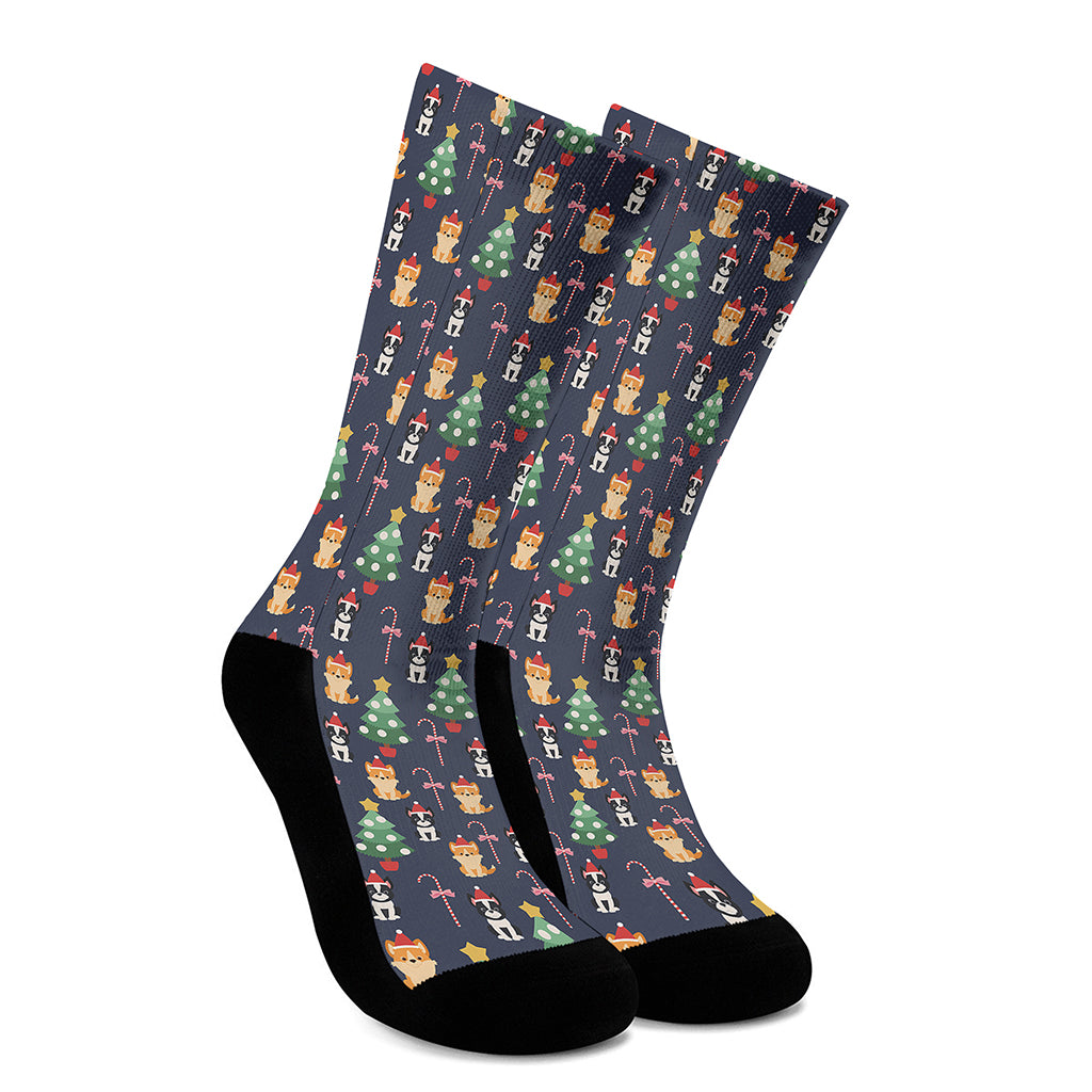 Christmas Boston Terrier And Corgi Print Crew Socks