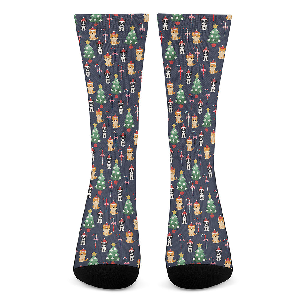 Christmas Boston Terrier And Corgi Print Crew Socks