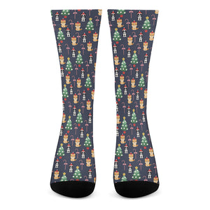 Christmas Boston Terrier And Corgi Print Crew Socks