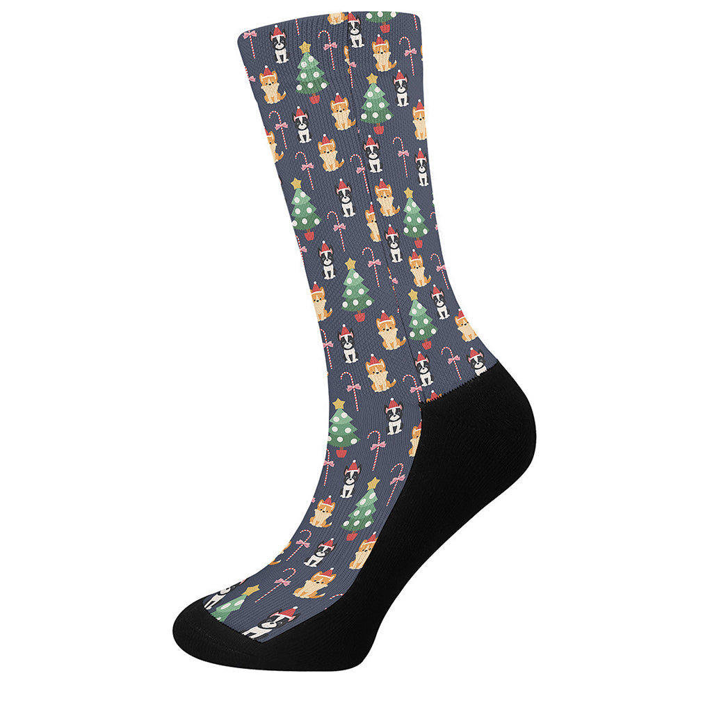 Christmas Boston Terrier And Corgi Print Crew Socks