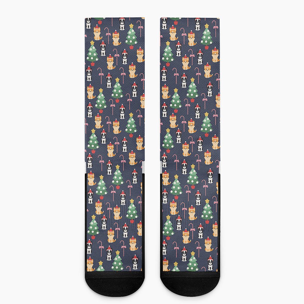 Christmas Boston Terrier And Corgi Print Crew Socks