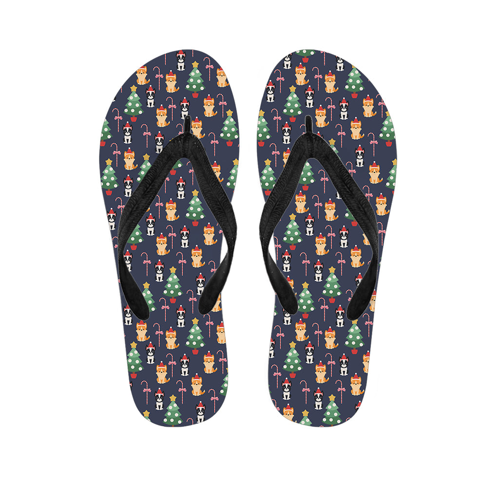 Christmas Boston Terrier And Corgi Print Flip Flops