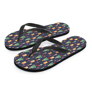 Christmas Boston Terrier And Corgi Print Flip Flops