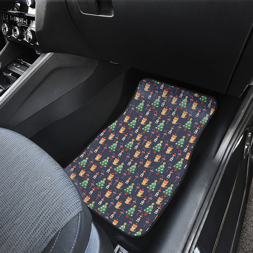 Christmas Boston Terrier And Corgi Print Front and Back Car Floor Mats