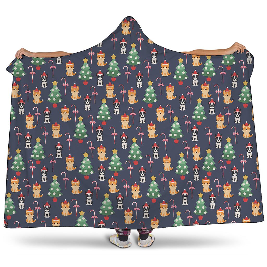 Christmas Boston Terrier And Corgi Print Hooded Blanket