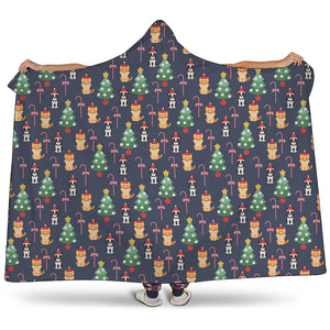 Christmas Boston Terrier And Corgi Print Hooded Blanket