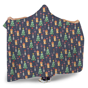 Christmas Boston Terrier And Corgi Print Hooded Blanket