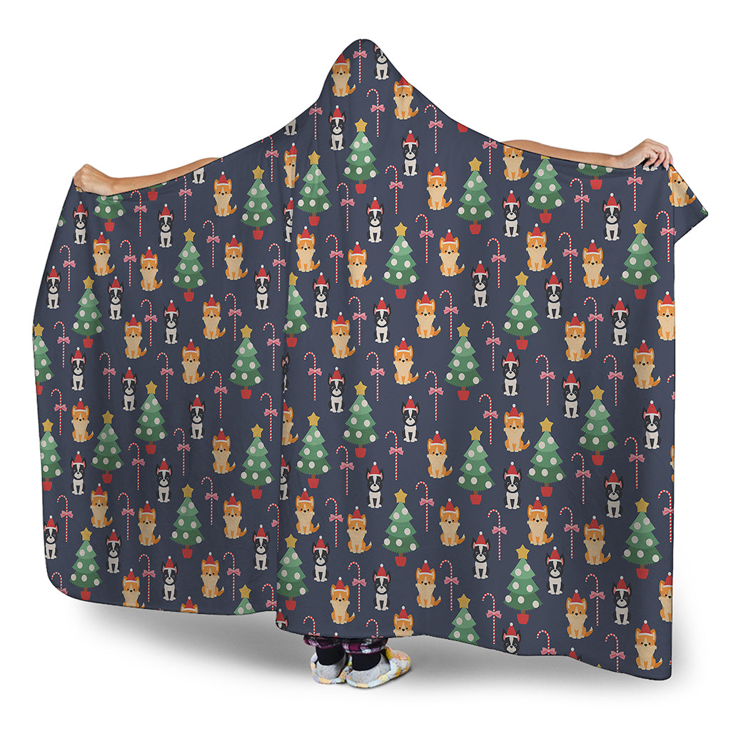 Christmas Boston Terrier And Corgi Print Hooded Blanket