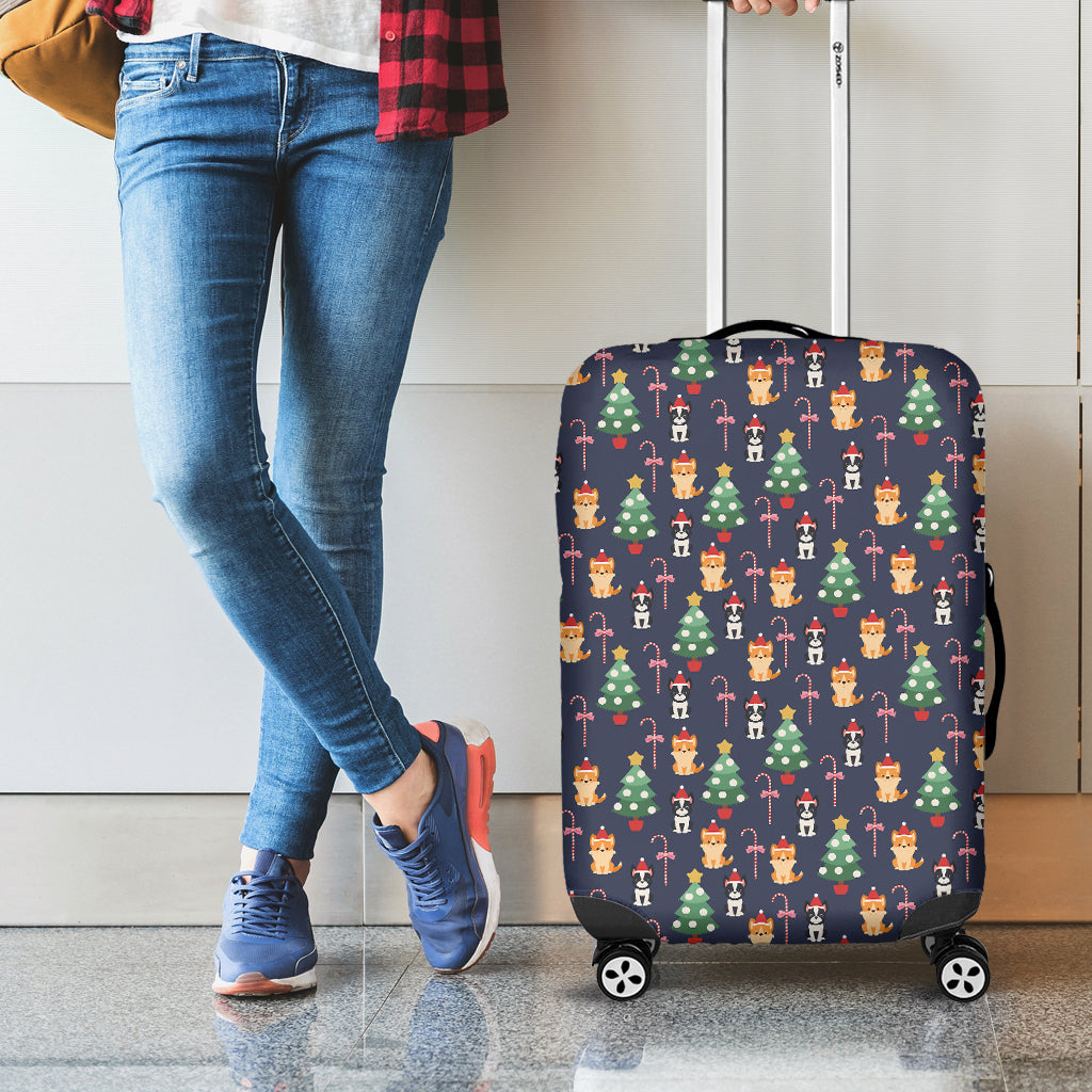 Christmas Boston Terrier And Corgi Print Luggage Cover