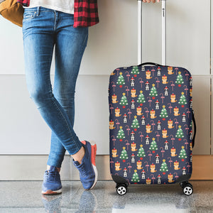 Christmas Boston Terrier And Corgi Print Luggage Cover